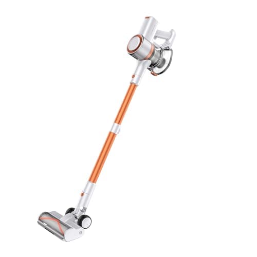 FABULETTA Cordless Vacuum Cleaner for Home, 40Kpa Stick Vacuum with MAX 55Min Detachable Batteries, 8 in 1 Lightweight Vacuum with Brushless Motor for Hardwood Floors&Carpet Pet Hair Car（White-Orange）