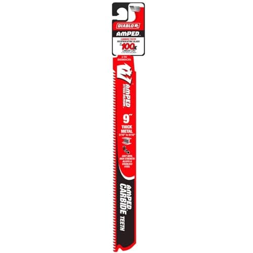 Diablo Amped Steel Demon Carbide Teeth Reciprocating Saw Blade for Thick Metal - 100x Longer Cutting Life - 9" Length, 8 TPI - DS0908CFA