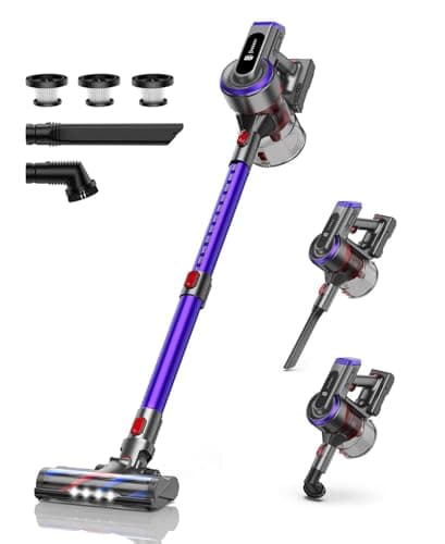 Cordless Vacuum Cleaner, 450W 40Kpa Vacuum Cleaners for Home, Max 55Mins Anti-Tangle Stick Vacuum with Touch Display, Lightweight Handheld Vacuum Cleaner for Hardwood Floor Carpet Pet Hair
