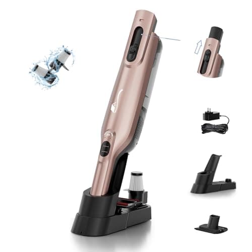 Cordless Handheld Vacuum, Lightweight Portable Hand Vacuum Cleaner with LED Light,Rechargeable Hand Held Vacuum with Charging Dock, Powerful Suction for Office, Home,Car, Rose Gold