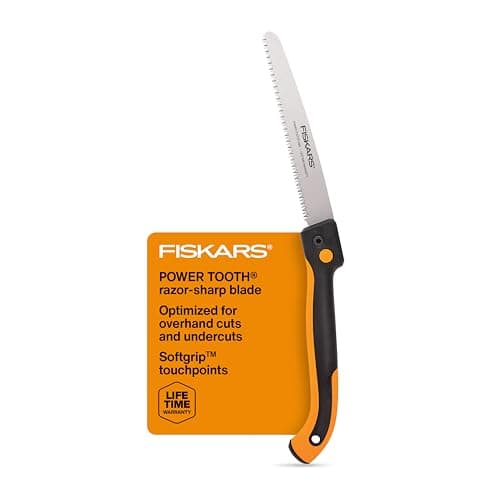Fiskars Hand Saw, Folding Saw with Dual Position Locking Saw Blade for Overhand Cuts and Under Cuts and Power Tooth Blade with Triple Ground Teeth, Soft Grip 10-Inch Pruning Saw