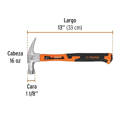 TRUPER MA-16F Curved Claw Hammers, Fiberglass Handle 16Oz(454g), Handle 13"(330mm)