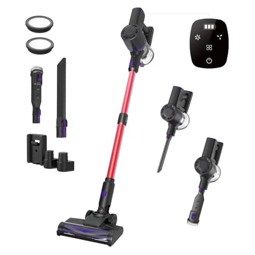 V8PRO Cordless Vacuum Cleaner for Home - 25Kpa Stick Vacuum with Self Standing Design, Max 35Min Runtime, 6 in 1 Lightweight Vacuum for Hardwood Floors and Carpet Pet Hair Car (Red)