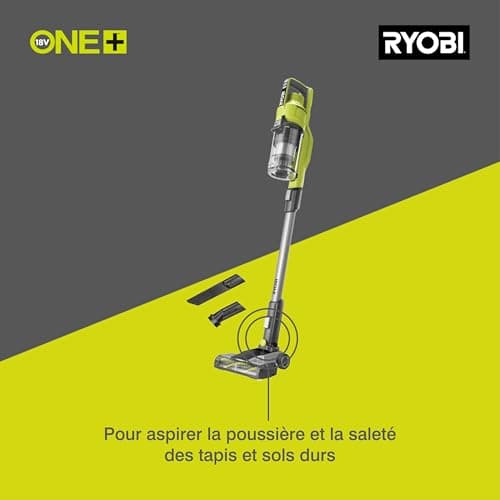 RYOBI 18 V ONE+ RSV18-0 Cordless Floor Vacuum Cleaner (30 AirWatt Suction Power, 820 l/min Airflow, 24 cm Wide Floor Nozzle, without Battery and Charger), Green