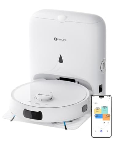 V5 Robot Vacuum and Mop, Self-Emptying Robotic Vacuum Cleaner, 8500Pa Suction, Pet Hair Tangle Cutter, Laser Navigation, Cat Laser, Carpet Detection, Ideal for Hard Floor, Tile, and Carpet