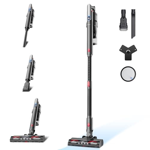 Cordless Vacuum Cleaner 45Kpa Brushless Motor Vacuum Cleaners for Home, Lightweight Stick Vacuum with LED Floor Brush, Rechargeable Cordless Vacuum for Pet Hair Carpet Hardwood Floor