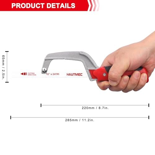 HAUTMEC Mini Hacksaw Small Hand Saw for Wood Metal Plastics Cutting Professional Hack Saw With 1 Pcs Bimetal Hss Blade, Especially Cuts In Tight Hard-Reach Spaces HT0035-PL