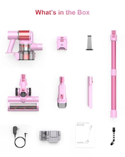 Pink Cordless Vacuum Cleaner, 45Kpa/550W/60 Mins Runtime Stick Vacuum with Self-Standing and Touch Screen, Anti-Tangle Wireless Vacumm, Vacuum Cleaners for Home/Pet Hair/Carpets/Floors