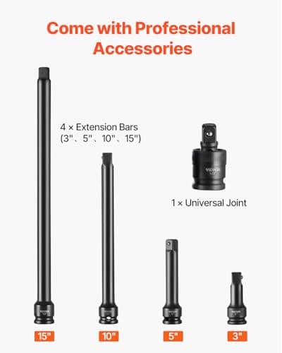 VEVOR Impact Socket Set 1/2" Socket Set 43 Piece Deep & Shallow SAE 3/8" to 1-1/2", 6 Point Cr-Mo Alloy Steel for Auto Repair, Easy-to-Read Size Markings, Rugged Construction, Storage Case