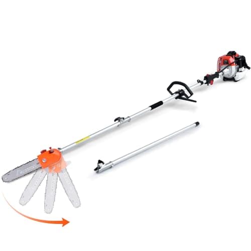 Pole Saw Gas Powered, 16-Foot Reach 42.7CC 2-Cycle 10-Inch Bar Cordless Extendable Long Trimmer Power Gasoline Chainsaw For Tree Hedge Trimming Bush Pruning, Spinning Saw Head