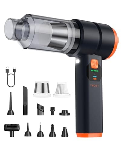 Car Vacuum Portable Cordless, Handheld Vacuum Cordless with 30000PA Suction, 130000RPM, 6800mAh Battery, 10 Nozzles, Rubber Paint Material for Car, Home, Pet Cleaning（Black Orange）