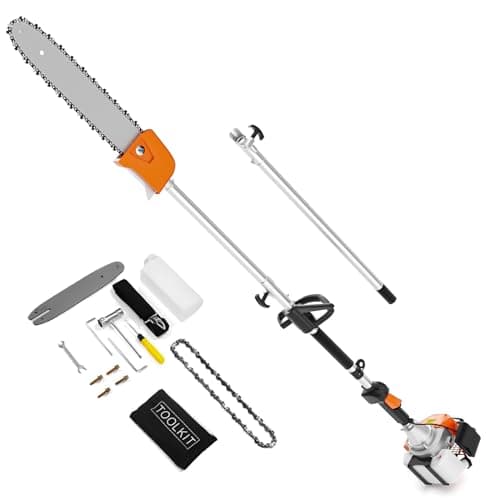 48CC Gas Powered Pole Saw 13.5-Inch 2-Cycle Engine, 16FT Adjustable Extension Pole Chainsaw for Tree Trimming & Pruning, Lightweight Design, Professional Landscaping Tool