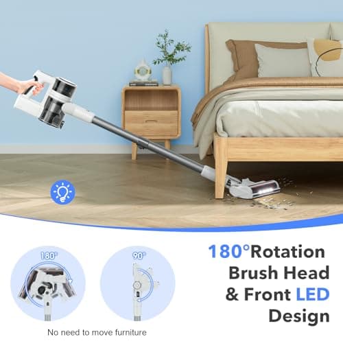 Vacuum Cleaners for Home, 80,000PRM Powerful Motor Cordless Vacuum with Removable 2200mAH Battery up to 35 Mins Worktime, 2 Adjustable Modes and Detachable Parts Stick Vacuum (Marble White)