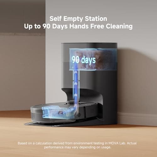 Mova S10 Plus Robot Vacuum with Self-Empty Dock, 7000Pa Suction, Liftable Brush, Hands-Free Cleaning for up to 90 Days with 4L Dust Bag, PreciSense LiDAR Navigation, App & Voice Control