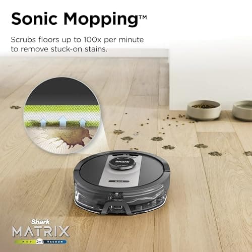 Shark RV2400WD IQ 2-in-1 Robot Vacuum & Mop with Matrix Clean & Sonic Mopping, Perfect for Pet Hair, Carpets, Hard Floors, Compatible with Alexa, Black/Silver, No Self-Empty Base (Renewed)