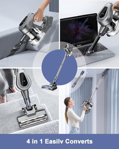 Cordless Vacuum Cleaner, Stick Vacuum Cleaners with 150AW Powerful Suction, Tangle-Free Tech for Home with LED Display for Carpet Hardwood Floor Pet Hair Car Cleaning