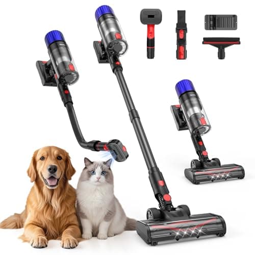 Cordless Vacuum Cleaner, Stick Vac Specifically Handling Pet Hair, Up to 50 Minutes, 500W Powerful Suction, Rechargeable, Lightweight for Carpet, Hard Floor, Deep Dark