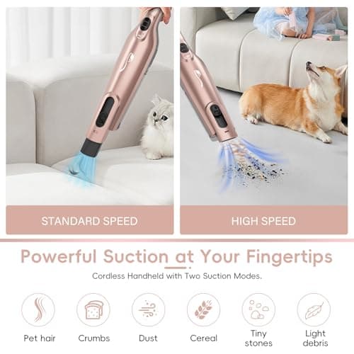 Cordless Handheld Vacuum, Lightweight Portable Hand Vacuum Cleaner with LED Light,Rechargeable Hand Held Vacuum with Charging Dock, Powerful Suction for Office, Home,Car, Rose Gold