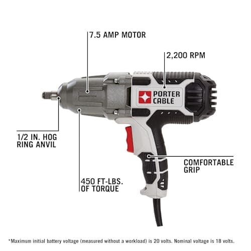 PORTER-CABLE Impact Wrench, 450 lbs of Torque, 1/2 Inch Hog Ring, 7.5-Amp, Corded (PCE211)