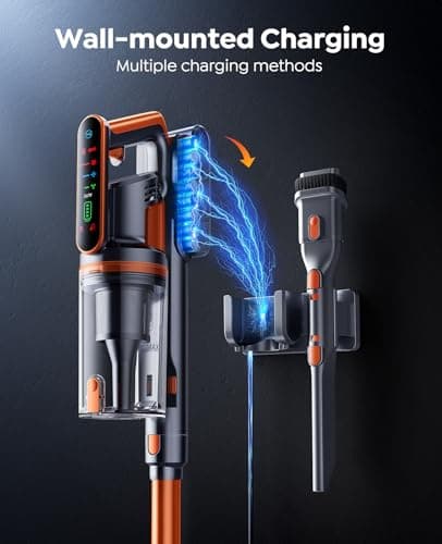 Cordless Vacuum Cleaner, 550W/45KPa/60Min Runtime Stick Vacuum with 3.3Ft Hose, Wall Mount Charging, Auto Mode, Touchscreen, Self-Standing Vacuum Cleaner for Home/Pet Hair/Carpet/Car, Fragrance