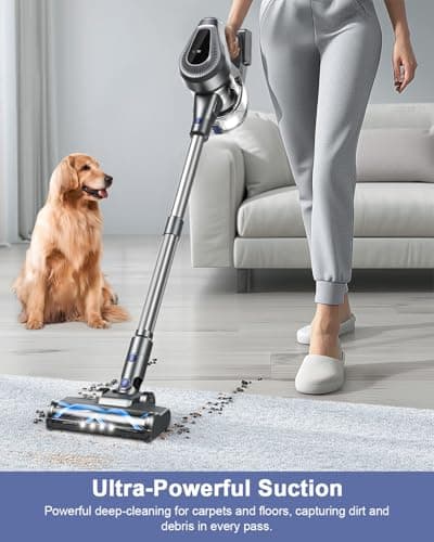 Cordless Vacuum Cleaner, Stick Vacuum Cleaners with 150AW Powerful Suction, Tangle-Free Tech for Home with LED Display for Carpet Hardwood Floor Pet Hair Car Cleaning
