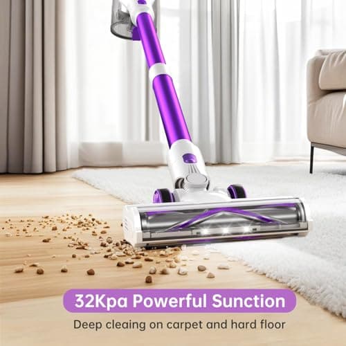 FABULETTA Cordless Vacuum Cleaner for Home, 500W Lightweight Vacuum Cleaner with MAX 50 Min Detachable Battery, Brushless Motor, 6 in 1 Stick Vacuum for Hardwood Floors and Carpet Pet Hair Car（Purple）