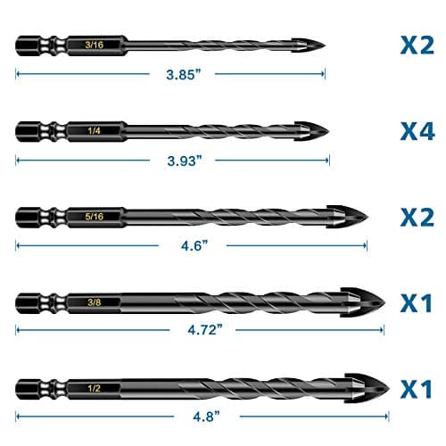 Masonry Concrete Drill Bit Set for Tile, Brick, Glass, Plastic and Wood, Tungsten Carbide Tip Work with Ceramic Tile, Wall Mirror, Paver on Concrete or Brick Wall, 10 Pcs