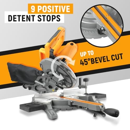 Hoteche 8-1/4-Inch Miter Saw 12.5A Sliding Compound Single Bevel Chop Saw with Laser and Blade for Wood and Metal Working