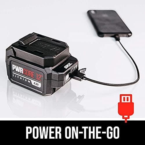 SKIL PWR CORE 12 Brushless 12V 1/4 Inch Hex Right Angle Impact Driver Includes 2.0Ah Lithium Battery and PWR JUMP Charger - RI574502