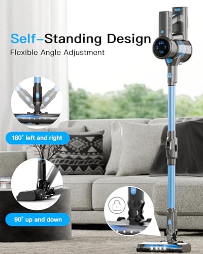 Cordless Vacuum Cleaner, 28KPA Suction Stick Vacuum with LED Headlight, 3 Modes 6-in-1 Lightweight Cordless Vacuum with 40Mins Detachable Battery Vacuum Cleaners for Home Hard Floor Carpet (Blue)