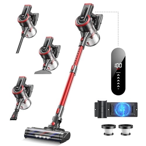 Cordless Vacuum Cleaner, 40kPa/450W Stick Cordless Vacuum Up to 55 Mins Runtime with LED Touch Screen, Anti-Tangle Vacuum Cleaner with Charging Station for Carpet Hard Floor Pet Hair