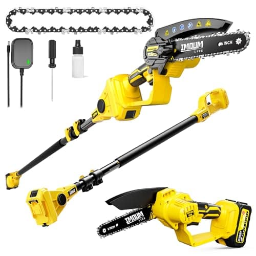 IMOUMLIVE 2-IN-1 Cordless Pole Saw & Mini Chainsaw, 21V 3.0Ah Battery Powered 6 Inch Electric Pole Chainsaw, 6.6 LB Lightweight, 14.8-Foot MAX Reach Pole Saw for Tree Trimming