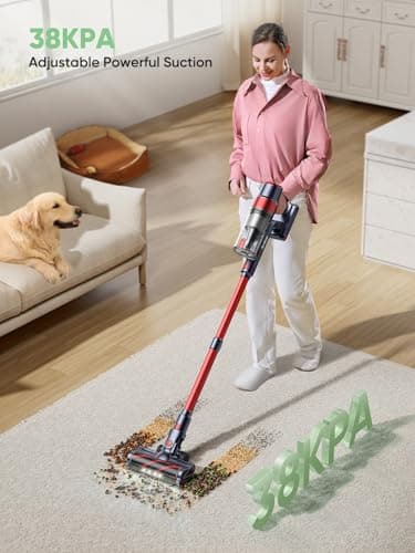 Cordless Vacuum Cleaner, 450W 40Kpa Stick Vacuum with Touch Screen, 55 Mins Runtime Rechargeable Vacuum, Lightweight Powerful Vacuum Cleaner for Home with 1.5L Cup for Pet Hair Carpet Hardwood Floor