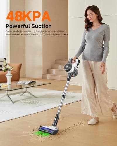 YONNDER Cordless Vacuum Cleaner, 45KPA/550W/50Mins Powerful Stick Vacuum for Home, Anti-Tangle, Self-Standing, Lightweigh, Charging Dock, Vacuum Cleaner for Hardwood Floor/Carpet/Pet Hair/Car, M1