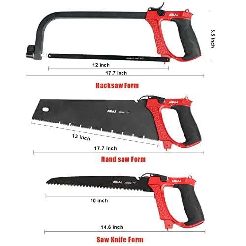 AIRAJ High-end Hacksaw Set, Universal Metal Hacksaw with 3 Different Hacksaw Blades, Best Hacksaws for Metal and Heavy Duty Hand Saw for Cutting Wood, for Cutting Any Metals and Wood Material