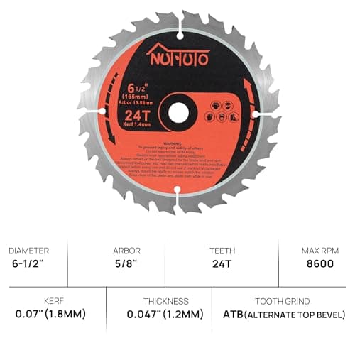3 Pack 6-1/2" 24T Carbide Circular Saw Blade, for Cutting Wood, Plastic, PVC, Acrylic, Saw Blade with Arbor Size 5/8-inch,by NUTTUTO