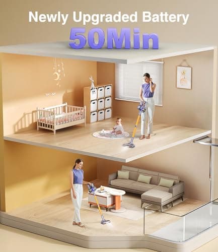 Cordless Vacuum Cleaner, 450W 40Kpa Powerful Stick Vacuum, Up to 50Mins Rechargeable Battery, Vacuum Cleaners for Home Anti-Tangled Lightweight Handheld for Hardwood Floor, Carpets, Pet Hair