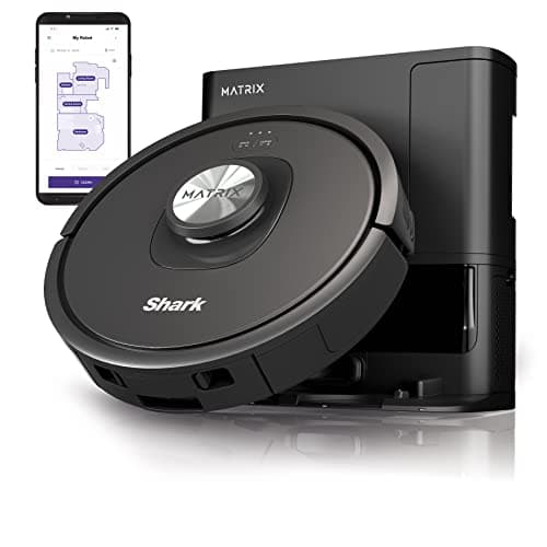 Shark RV2310AE Matrix Self-Emptying Robot Vacuum with Bagless, Self-Cleaning Brushroll for Pet Hair, Carpets & Hard Floors, Precision Home Mapping, Wi-Fi, Black (Renewed)