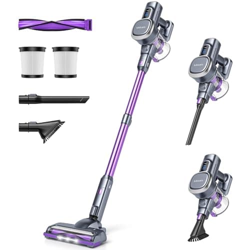 Lubluelu Upgraded 45kPa Cordless Vacuum Cleaner, Freestanding Stick Vacuum with Powerful Suction, Up to 50mins Runtime, Rechargeable and Portable Vacuum Cleaner for Pet Hair, Carpet, Hard Floor