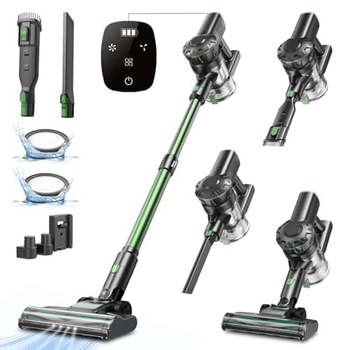Vexilar Cordless Vacuum Cleaner, 550W/45Kpa Vacuum Cleaners for Home, Stick Vacuum with Brushless Motor, 45Mins Runtime, Touch Screen, Self-Standing, Lightweight Handheld Vacuum for Pet Hair(Green)