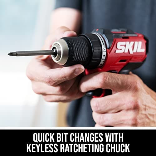 SKIL PWR CORE 12 Brushless 12V 1/2" Compact Variable-Speed Drill Driver Kit with 1/2'' Single-Sleeve, Keyless Chuck & LED Worklight Including 2.0Ah Battery and PWR JUMP Charger - DL6290A-10