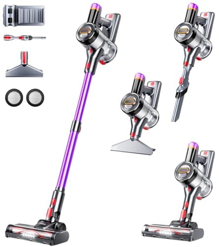 Cordless Vacuum Cleaner, 500W 40Kpa 60Mins Vacuum Cleaners for Home, Anti-Tangle Stick Vacuum with Self-Standing, Wall Mount Charging,LDE Display, Wireless Vacuum for Carpet Pet Hair Hardfloor