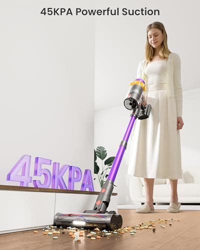Cordless Vacuum Cleaner, 550W 45KPA 70 Mins Vacuum Cleaners for Home, Self-Standing Cordless Vacuum with Charging Dock Station, LED Display, Upgraded Anti-Tangle Stick Vacuum for Pet Hair/Carpet/Floor