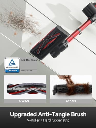uwant Cordless Vacuum Cleaner 35Kpa Powerful Suction Wide Green Headlight Vacuum Cleaner for Home Pet Hair Anti-Tangle HEPA Lightweight Handheld Vacuum for Carpet Hard Floors (Black)