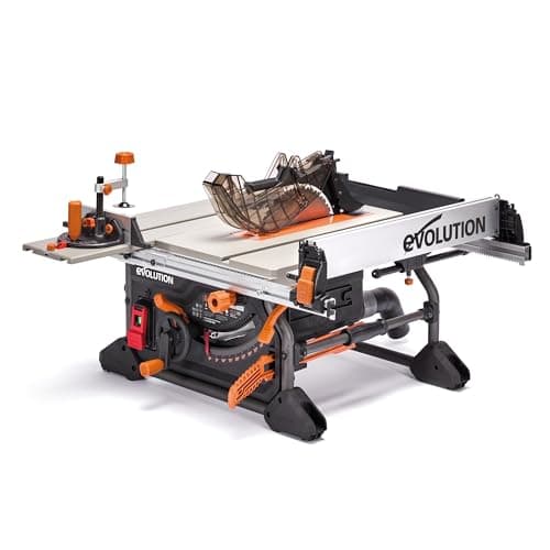 Evolution R10TS 10" Jobsite Table Saw | 15A Powerful Motor | Multi-Material Cutting | 10" TCT Blade | 26” Rip Capacity | 3-3/8” Cut Depth | 0-45º Bevel | Precision Fence | Portable & Heavy-Duty