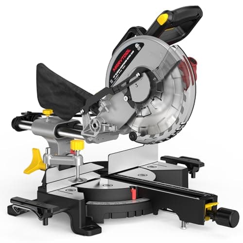 10-inch Sliding Compound Miter Saw, 5000RPM, 15 Amp, Single Bevel 0-45° with Extension Table, 36T Blade, Power Saw for Metal, Plastic, Wood, Laminates