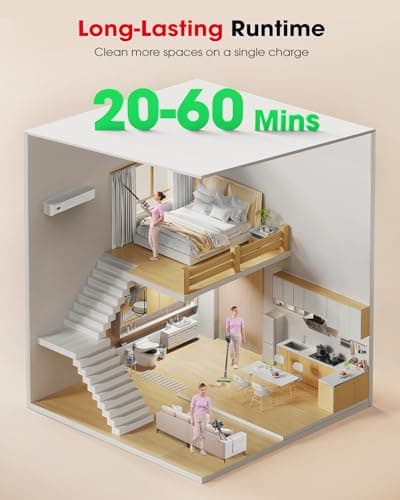 Cordless Vacuum Cleaners for Home, 45KPA Powerful Suction, Up to 60 Minutes, Tangle-Resistant, Lightweight, Rechargeable Stick Vac with Wall Mount for Carpet, Tile, Pet Hair, Hardwood Floors
