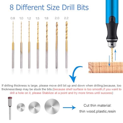 3-Speed Cordless Mini Drill Pen With 8 Small Drill Bits,Rechargeable Electric Hand Drill Pin Vise,Resin Drill Set For Jewelry Making,Resin,Plastic,Wood,Keychains DIY (BLUE)