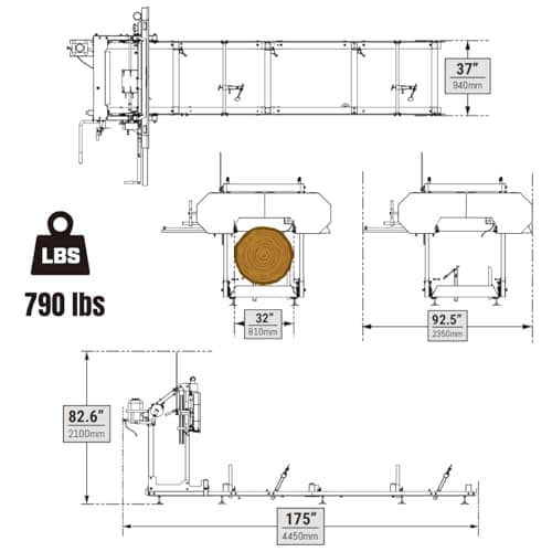 32" inch Portable Sawmill, 420cc 15HP E-Start Gasoline Engine, 29" Board Width, 13' Track Length, Model SM-32