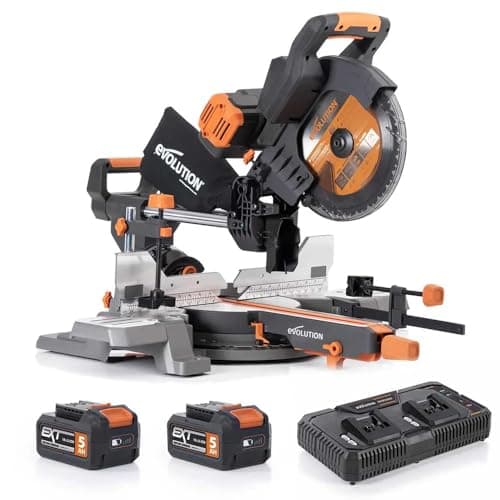 Evolution R255SMS-DB-Li Cordless Dual Bevel Sliding Miter Saw | 40V Brushless Motor | 48° Bevel, 50° Miter | Compact & Lightweight | Includes Multi-Material Blade, Battery & Charger